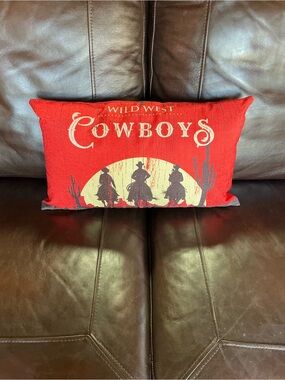 Wild West Cowboys Red Decorative Pillow 11x18